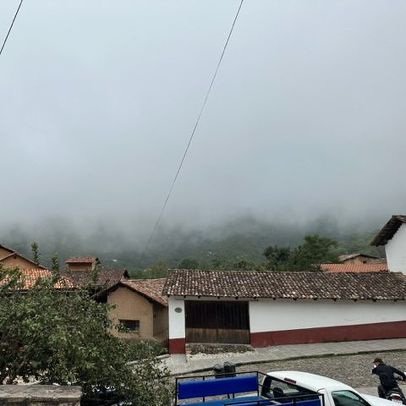 Sierra Madre mountain village in the mist along the drive to the hot springs