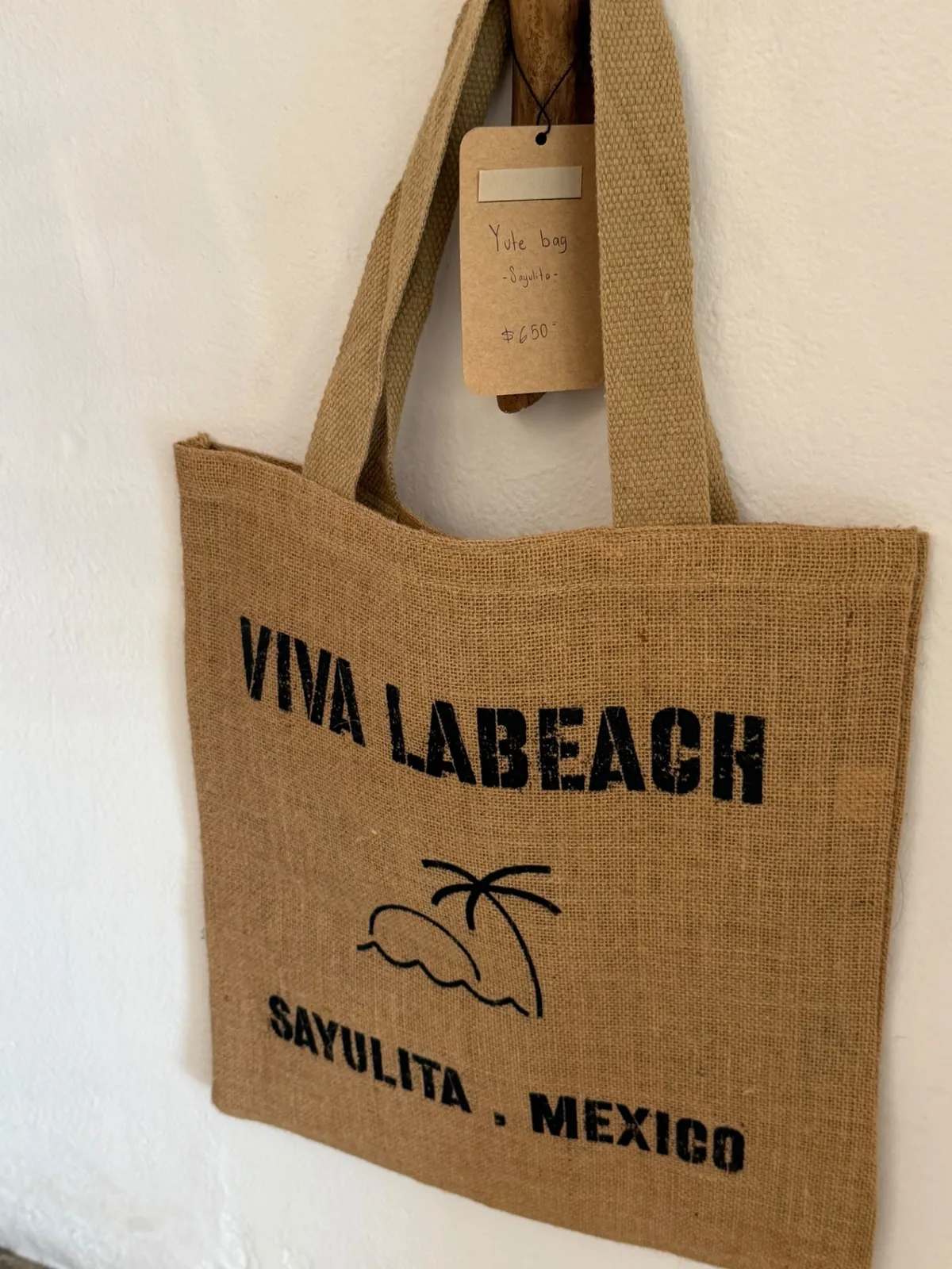 Handmade Sayulita beach bag celebrating the coastal town