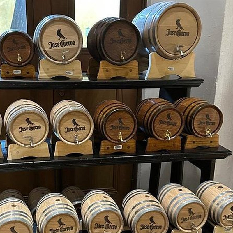 Oak tequila barrels aging at the distillery